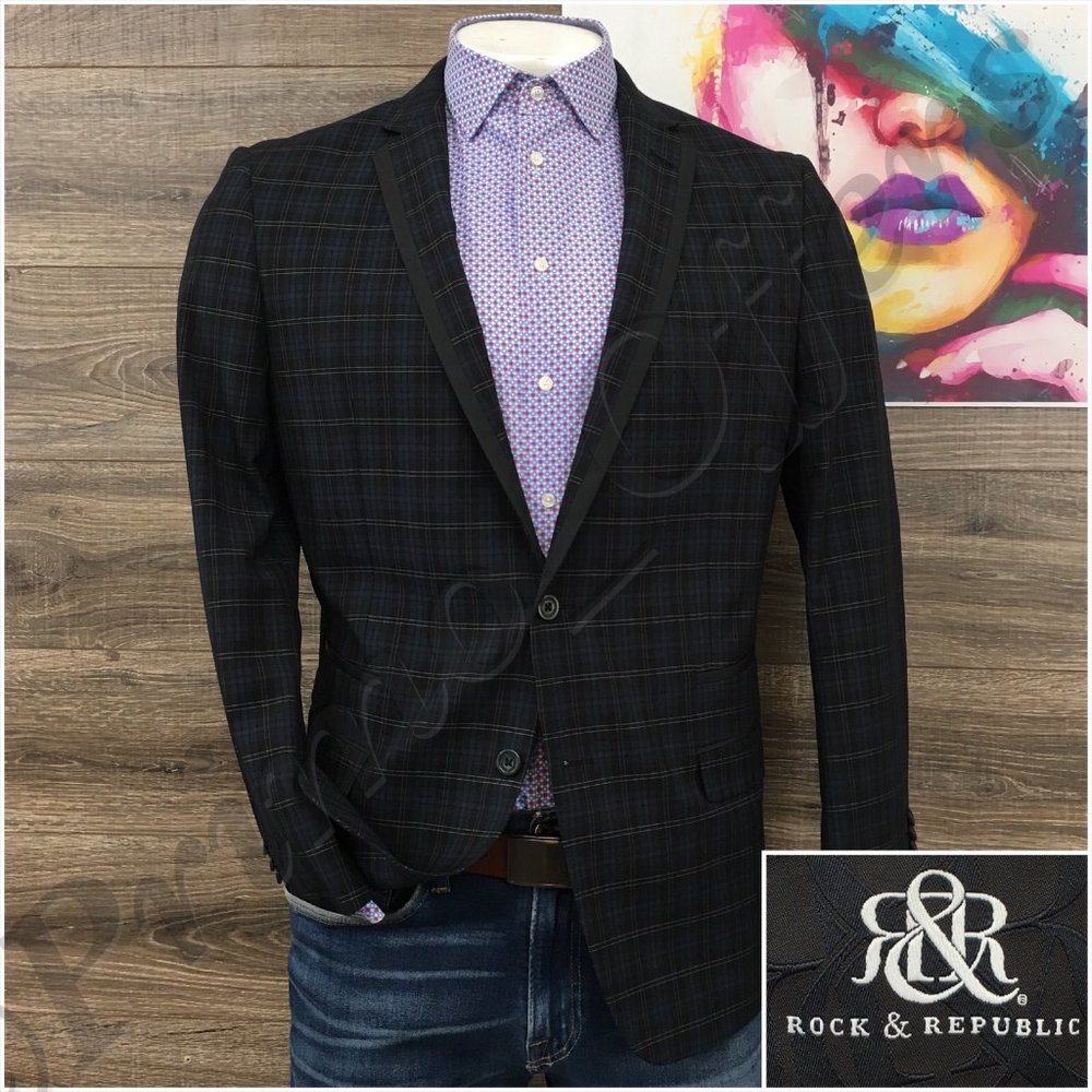 Rock Republic Mens Blazer Sport Coat Two Button Casual Jacket Size 42R Slim Suit